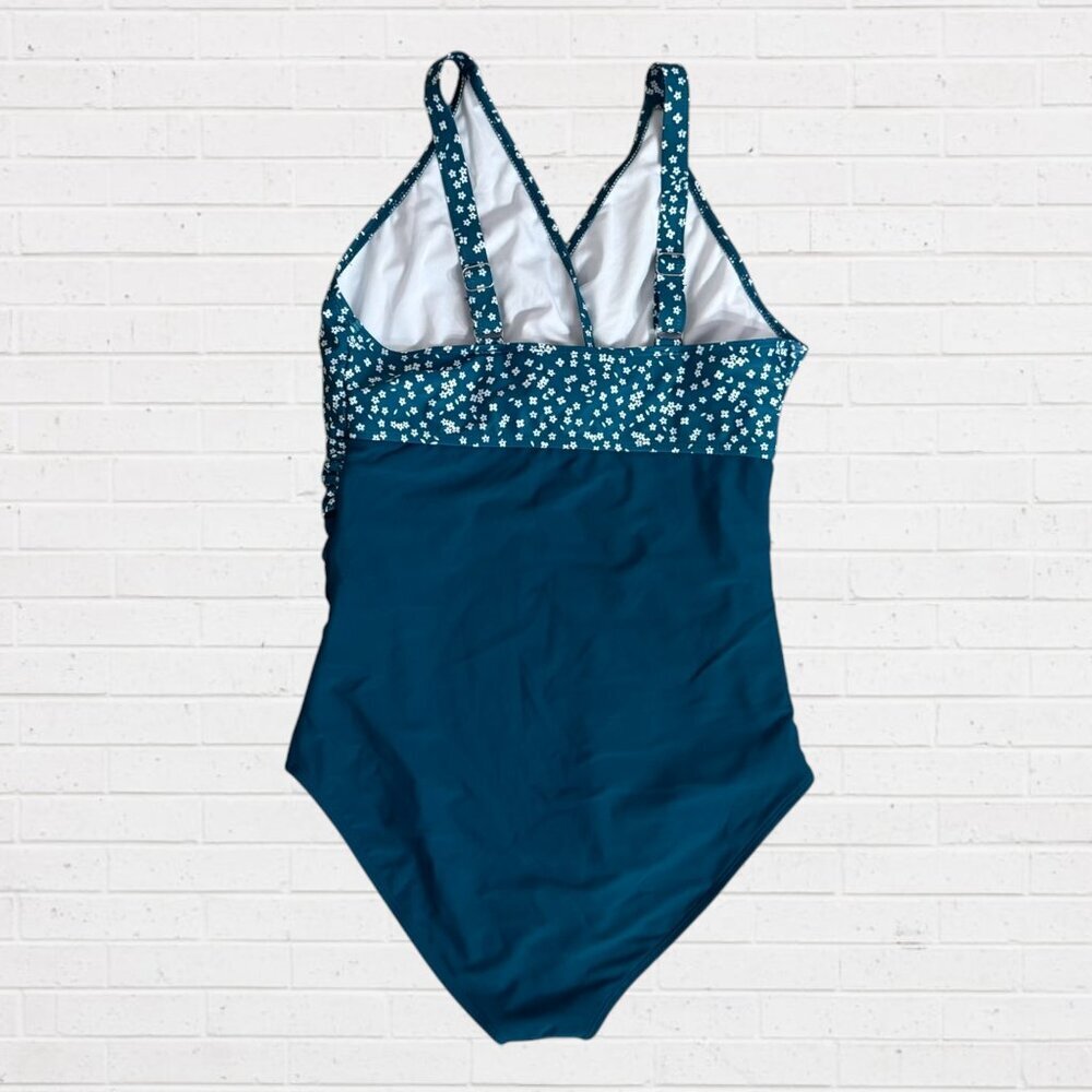 Bloomchic Teal Ditsy Floral Patchwork Gathered Fl… - image 2